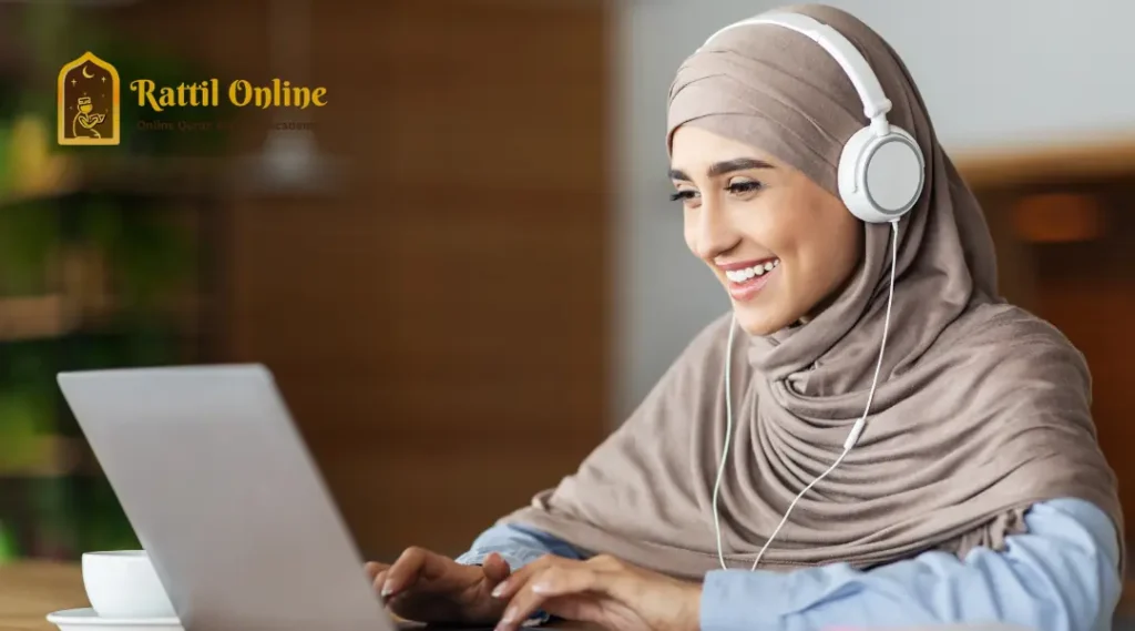Teacher guiding students in online islamic classes